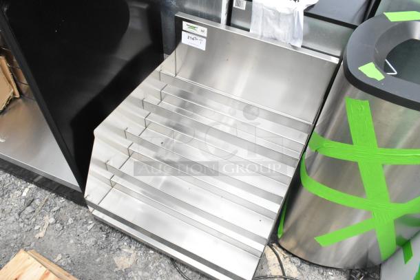 BRAND NEW Regency 600LDR2624 24" five-tier stainless steel liquor display rack, 26" deep, scratch and dent condition, no legs.