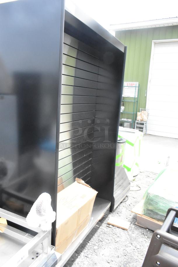 ASMMS 491-DS Merchandising Rack, black, excellent condition, slatted design, ideal for displaying retail items.