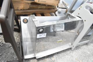 Brand new stainless steel wall mount shelf with slight scratch and dent. Includes label indicating caution.