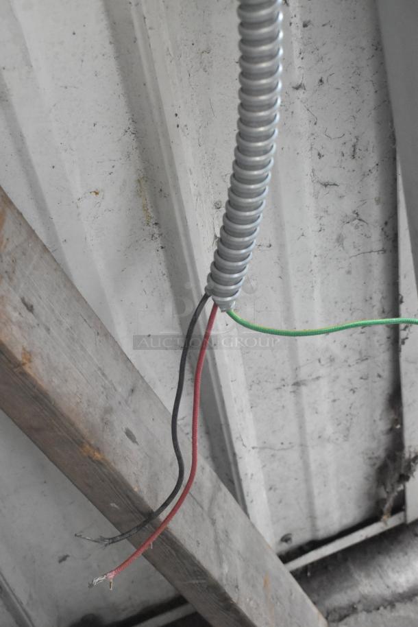 Hatco GRAH-54 54" warming strip, metal construction, 208 volts, 1 phase. Visible wiring with insulation stripped.