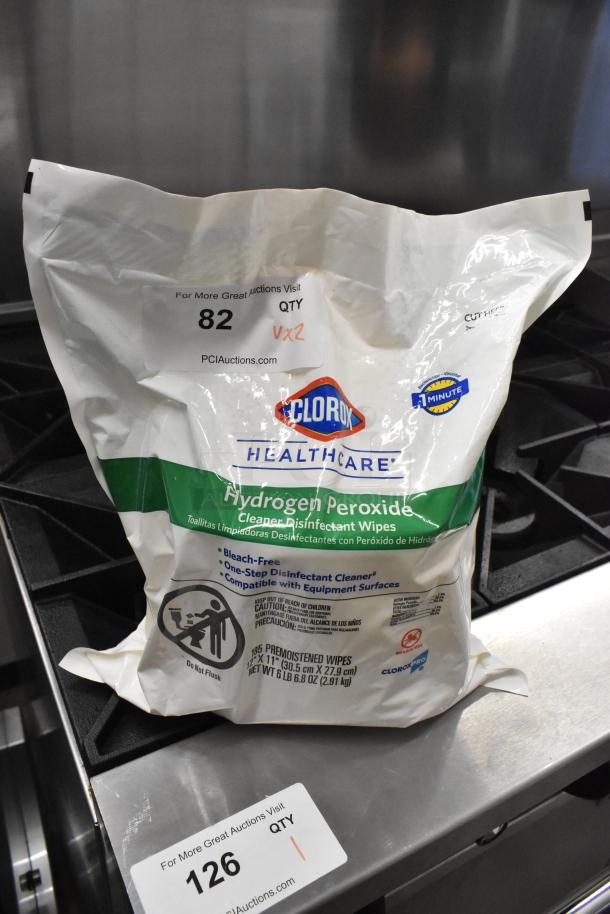 Clorox Hydrogen Peroxide Cleaner Disinfectant Wipes, 195 count bag, bleach-free, with auction label showing quantity 2.