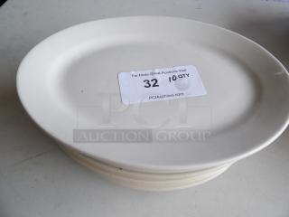 Ivory stoneware platter, 12.5" x 8.875", wide rim, rolled edge. Lot of 10. Label shows auction info "32 10 QTY".