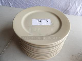 12" round bright white coupe stoneware plate stack, label shows quantity 13, in good condition.
