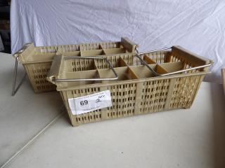 Noble Products 16-compartment full-size glass rack with extender, beige, includes 3 bids. Visible label: "69 QTY 2".