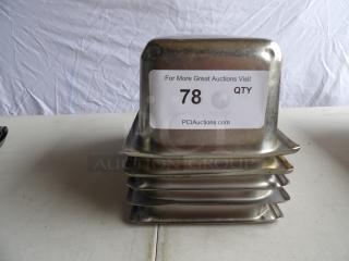 1/4 Size 4" Deep Stainless Steel Pans, set of 5, stacked. Label with auction lot number 78.