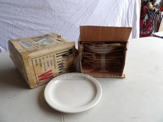 New in Box 8" Dessert Plates set of 24, displayed with original packaging. Plates appear unused and in mint condition.