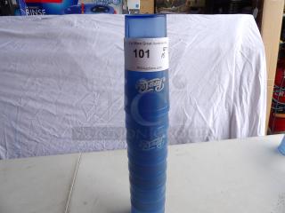 Stack of blue 20-ounce plastic Pepsi Cola cups, 10 pack, with auction tag "101" indicating quantity and auction website.