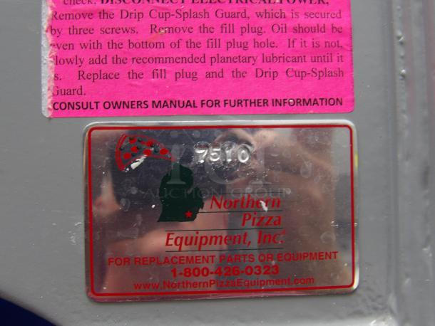 Hobart M-802 80 Quart planetary dough mixer, 208V, 3-phase, commercial metal floor style, label from Northern Pizza Equipment.