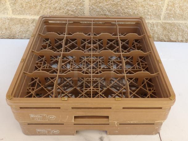 Raburn 16 hole dishwasher rack, model 6324X, brown with grid design, visible NSF label, stackable, good condition.