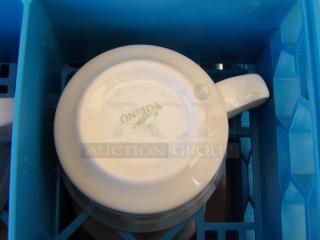 Oneida Buffalo Arcadia 7.5 oz. porcelain cup, embossed, medium rim, bright white, excellent condition, stackable.