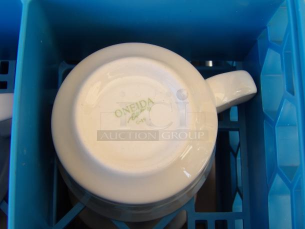 Oneida Buffalo Arcadia 7.5 oz. porcelain cup, embossed, bright white, stackable, in excellent condition, marked "Oneida."