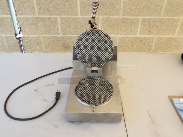 Nemco Waffle Maker Model 7030A, 120V, powers on, stainless steel, open grid plates, with power cord, good condition.