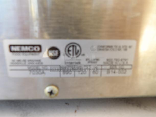 Nemco Waffle Maker, Model 7030A, 120V, powers on. Features NSF and ETL certifications, serial number visible.