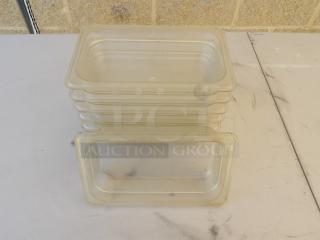 (x6) 1/4 Size Clear Polycarbonate Food Pans, 2-3/4" Deep, Stacked, Good Condition.