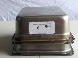 (4) Commercial stainless steel steam table pans, stacked. Label indicates quantity of 4. Suitable for hotel or catering use.