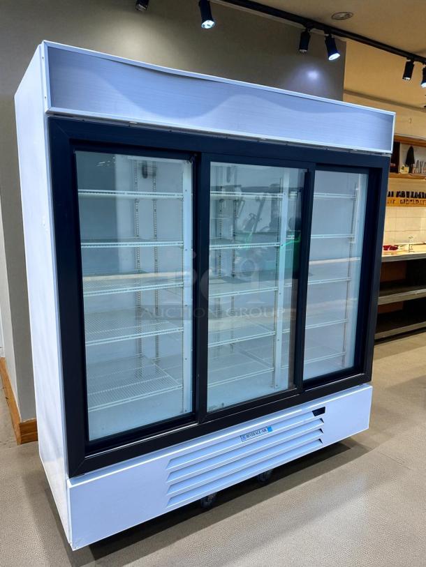 Beverage-Air MMR66HC-1-W triple glass door refrigerator, 78", excellent condition, fully functional, 115V.