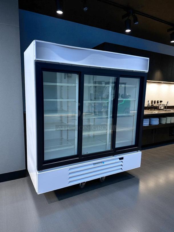 Beverage-Air MMR66HC-1-W triple glass door refrigerator, 78", excellent condition, 115V, fully tested and working.