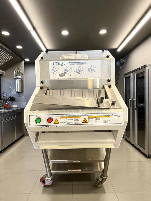 Oliver 6401-5048 commercial bread slicer in excellent condition, NSF certified, fully tested with visible controls and safety labels.