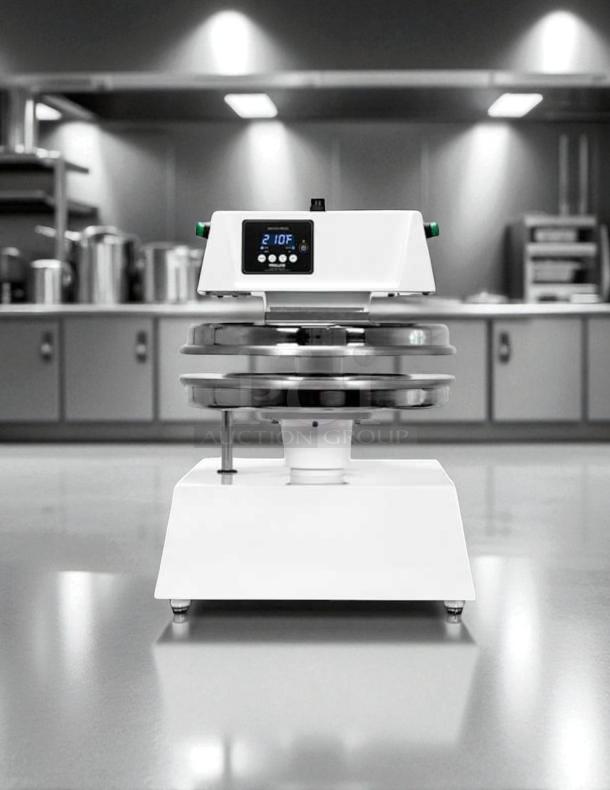 Proluxe DP2350 manual heated pizza dough press in outstanding working condition, 18" plate, 208V, digital display, fully tested.