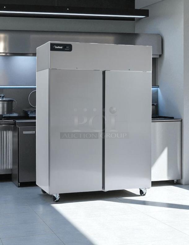 Delfield GBR2P-S 2-door commercial reach-in refrigerator, top-tier condition, 115V, fully tested and working, stainless steel finish.