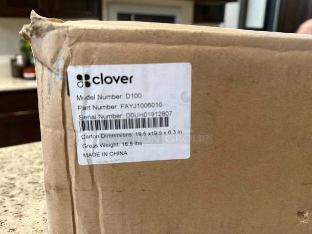 Brand new Clover D100 cash drawer POS system in original box. Sleek white finish. Carton dimensions: 19.5x19.5x6.3 inches.
