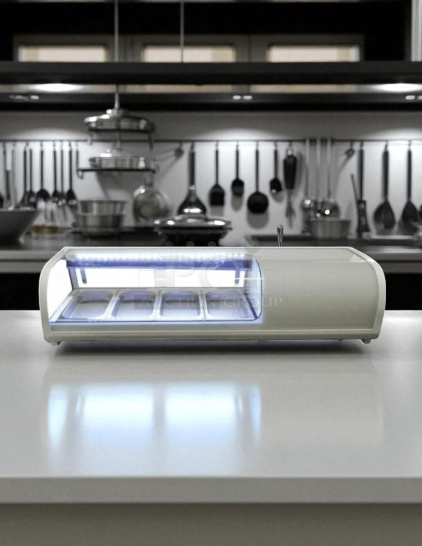 Like-new Omcan RS-CN-0425 sushi display case, 42L, LED lighting, 110V, fully tested, pristine condition.