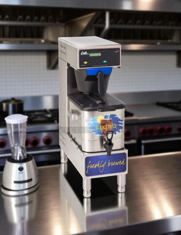 Curtis TBP Commercial Iced Tea Brewer, pristine condition, 120V, fully tested, with branding "iced tea" and "freshly brewed."
