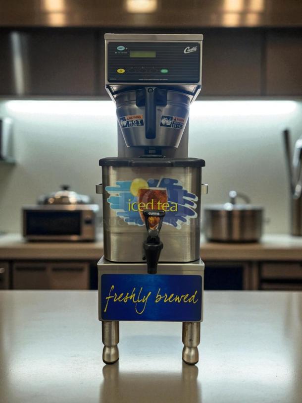 Pristine Curtis TBP commercial iced tea brewer, 120V, fully tested, with "freshly brewed" markings, in excellent condition.