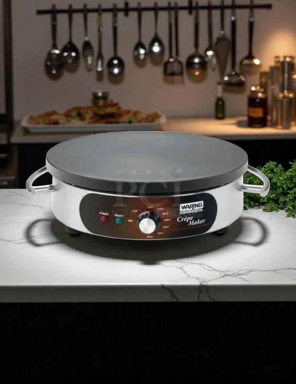 Waring Commercial Crêpe Maker WSC160X, top-tier condition, stainless steel, fully tested, NSF certified, control panel visible.