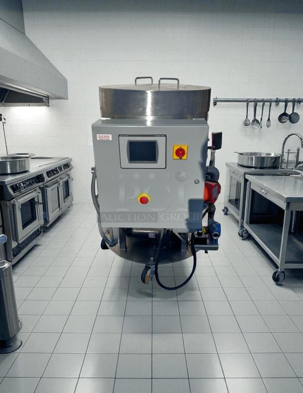 Superb condition Watlow heated mixing tank system with Allen-Bradley PanelView C600 touchscreen, 240V, fully tested. Model BCN8A10S.
