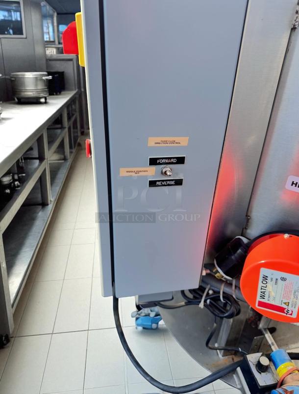 Watlow heated mixing tank system with Allen-Bradley PanelView C600 touchscreen, directional pump control, model BCN8A10S.
