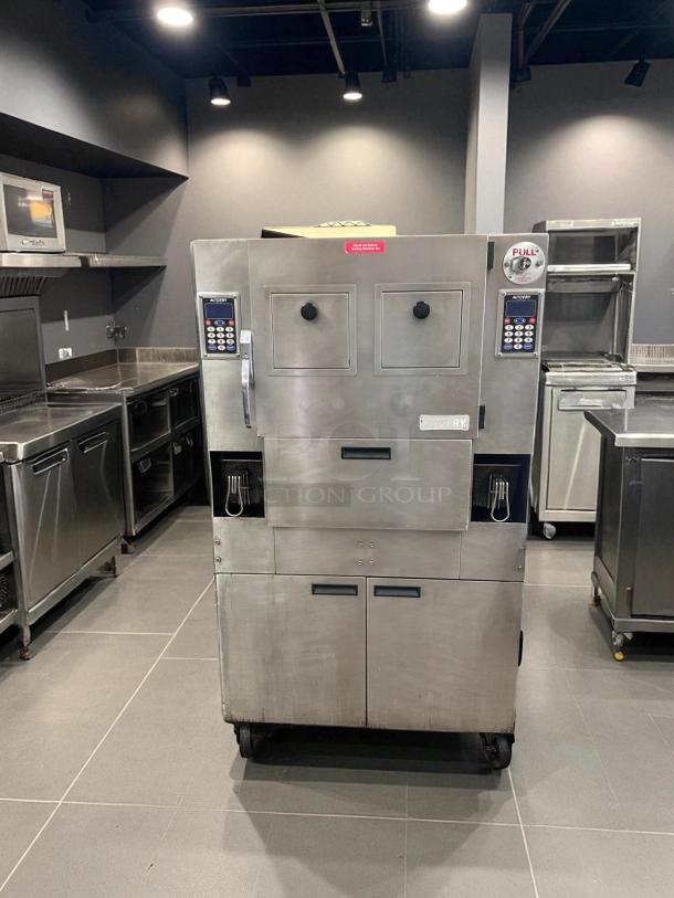 AutoFry MTI-40E double-basket ventless electric fryer, 240V, outstanding condition, fully tested and working, stainless steel.