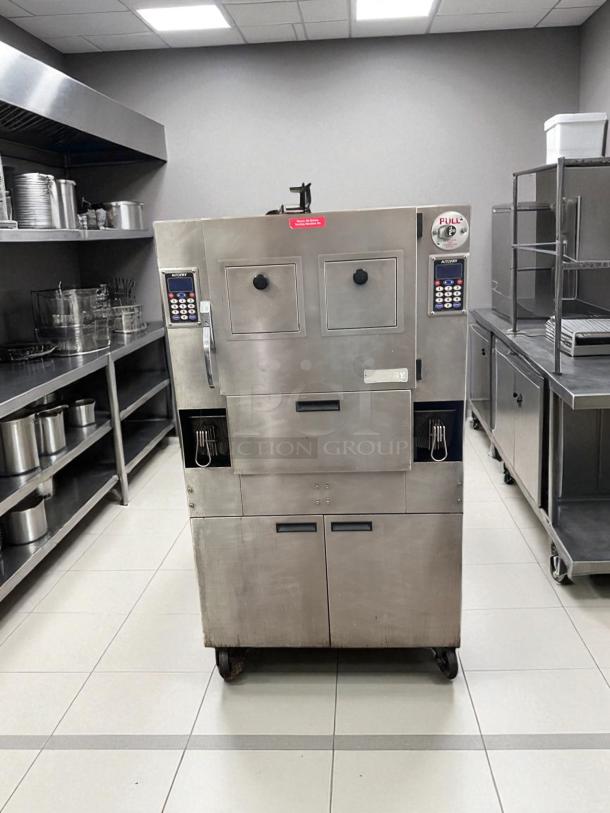 AutoFry MTI-40E ventless electric fryer, double-basket, outstanding condition, 240V, fully tested, stainless steel exterior.