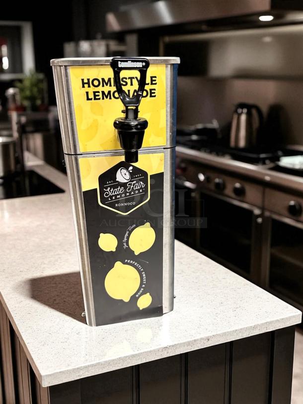 Newco FPM-1 State Fair Lemonade Dispenser with Tomlinson spout, excellent condition, fully tested, home-style lemonade branding.