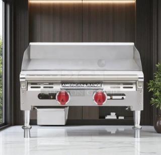 Brand new American Range AETG-136XT 36" heavy-duty gas griddle, natural gas, with legs, commercial grade.