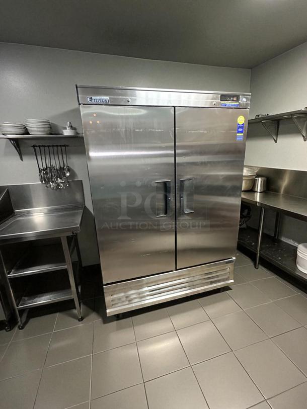 Everest EBR2D 2-door commercial refrigerator in superb condition, fully tested and working, stainless steel finish.
