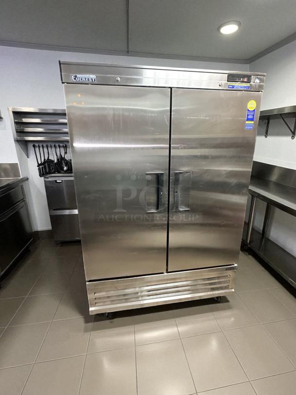Everest EBR2D 2-Door Commercial Refrigerator, superb condition, stainless steel, fully tested, visible Everest logo.