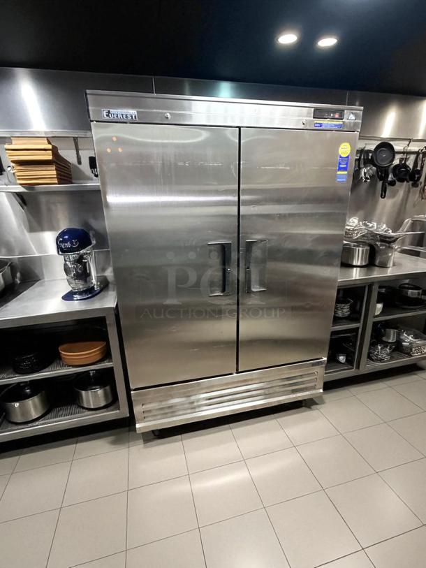 Everest EBR2D 2-door commercial reach-in refrigerator in superb condition, stainless steel, fully tested and working, visible Everest branding.