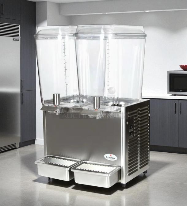 Crathco D25-3 cold beverage dispenser, 5-gallon dual tanks, stainless steel, outstanding condition, fully tested, 115V.