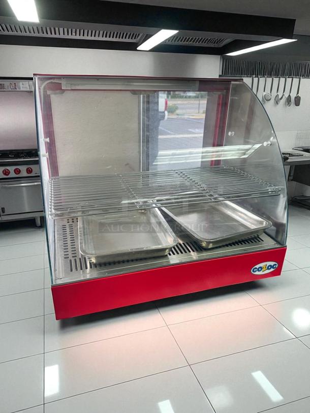 Cozoc FW5004-2 countertop heated display case, 27", superb condition, 120V, fully tested, visible brand logo, stainless steel shelves.