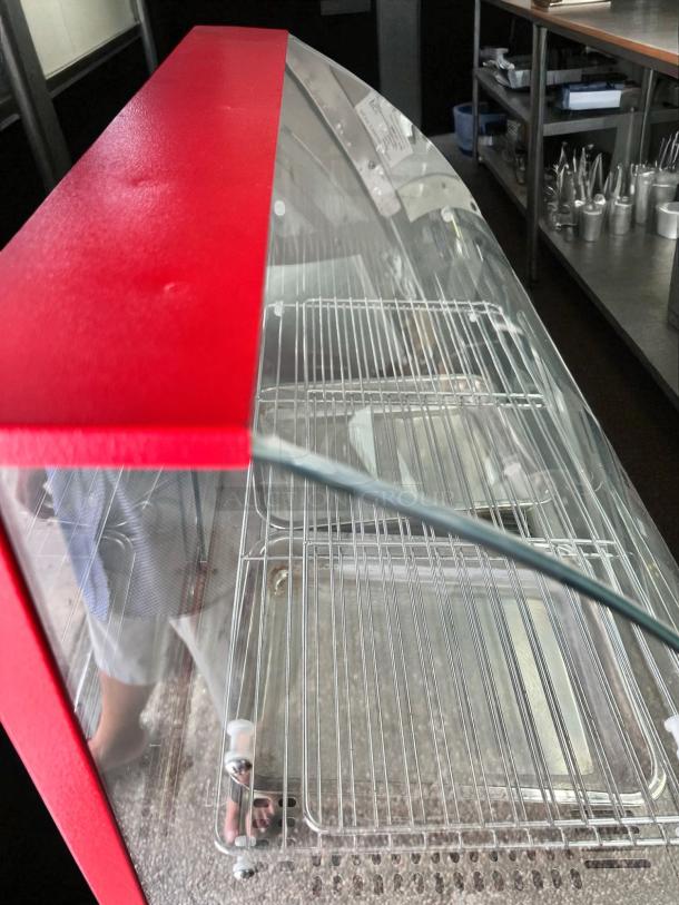 Cozoc FW5004-2 27" heated display case, superb condition, red exterior, glass front, wire shelves, 120V, fully tested.