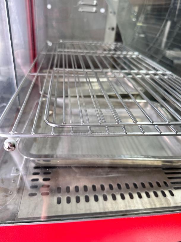 Cozoc FW5004-2, 27" heated display case in superb condition, features sturdy wire racks, 120V, fully tested, glass panel.