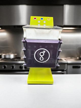 Goodnature CT7 cold press juicer in superb condition, tested and working, 115V. Lime green base, control panel with colored buttons.