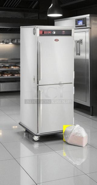 Immaculate FWE UHST-13-OTB heated holding cabinet, 120V, tested, fully functional, original branding visible, on wheels.