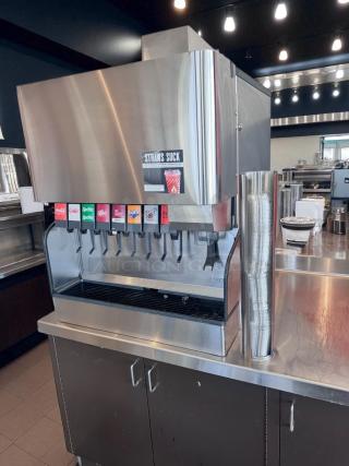 Superb condition Lancer 4800 12-flavor soda fountain dispenser, tested and working, 120V, stainless steel finish.