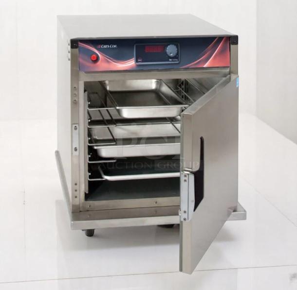 Cres Cor H137SUA5DB commercial hot holding cabinet, top-tier condition, 120V, stainless steel, digital controls, open door view.