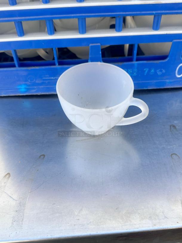Frosted glass cup in excellent condition, part of a RIEDEL & OPUS glassware set, clean and ready to use, shown on a metal surface.