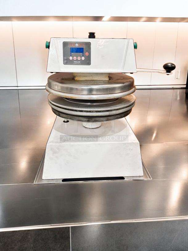 Proluxe DP2350 Pizza Dough Press, manual swing arm, digital temp control, 18" platen, outstanding condition, tested working.