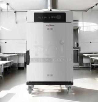 Brand new Alto-Shaam 1000-TH low-temp cook & hold oven, 120V, sealed in box, pristine condition, model 1000-TH visible.