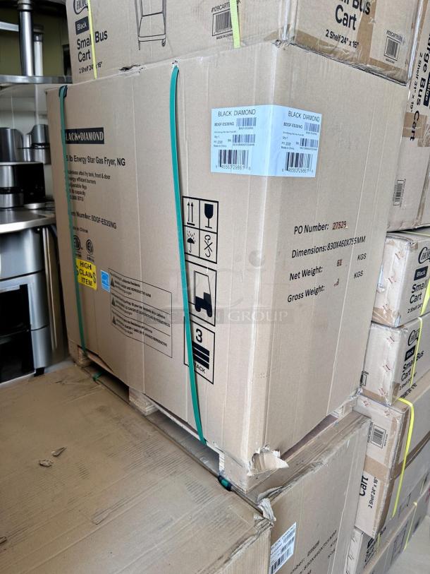Brand new Black Diamond BDGF-ES35/NG gas fryer, 35 lb capacity, natural gas, Energy Star, factory sealed in box.